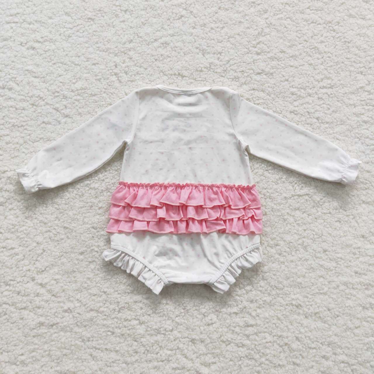 LR0392 White pink Christmas tree embroidery print baby girls bubble romper