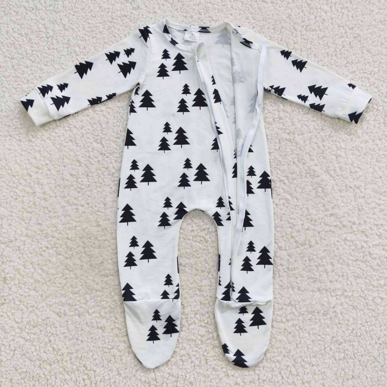 LR0552 Black tree print baby girls footed zipper romper