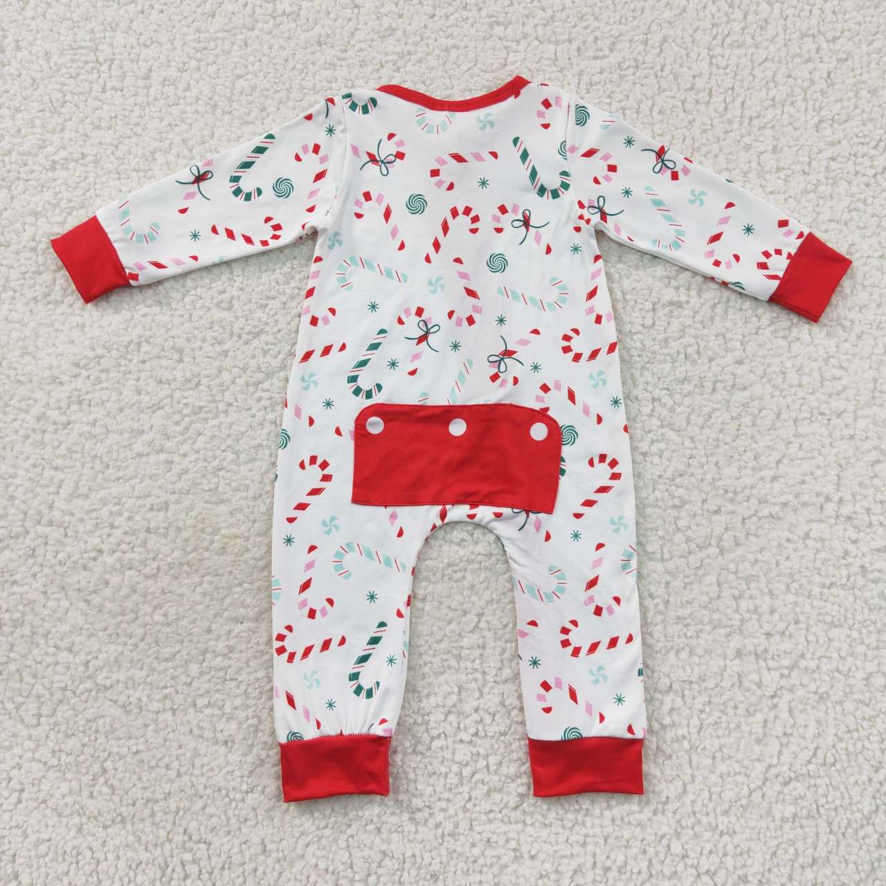 LR0506 Christmas candy cane baby boys zipper romper