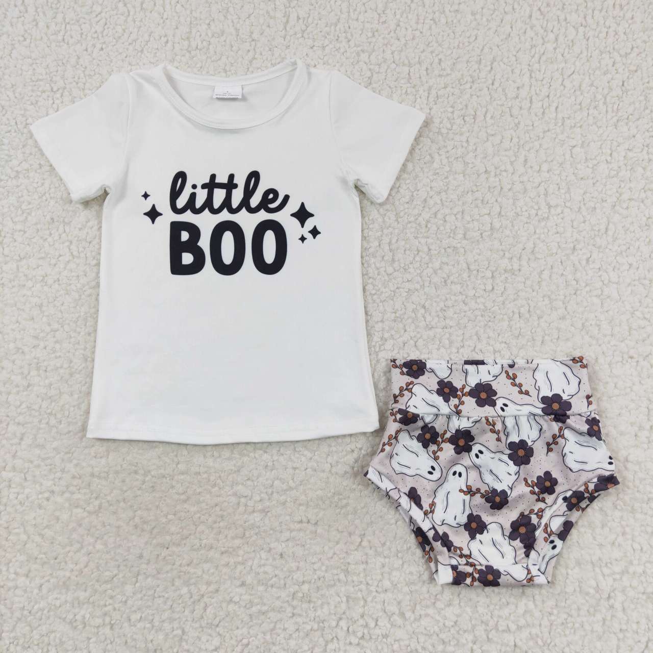 GBO0175 Little BOO top ghost shorts baby Halloween bummie sets