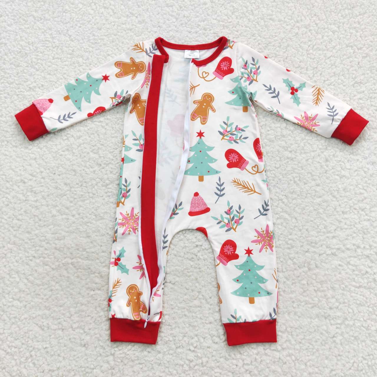 LR0522 Christmas tree & gingersnap print family set parent-child outfit baby zipper romper