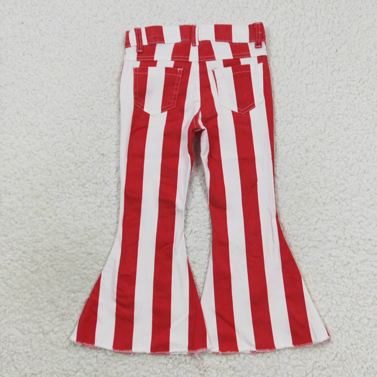 P0246 Girls red white stripes denim bell bottom jeans Christmas pants