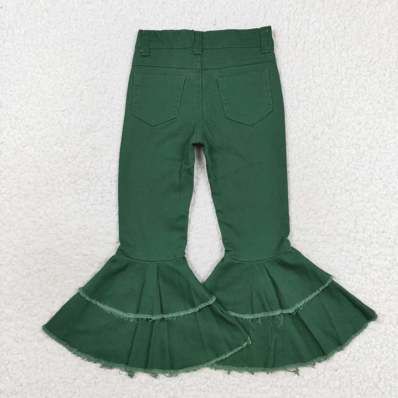 P0171   Green denim double ruffles bell bottom jeans