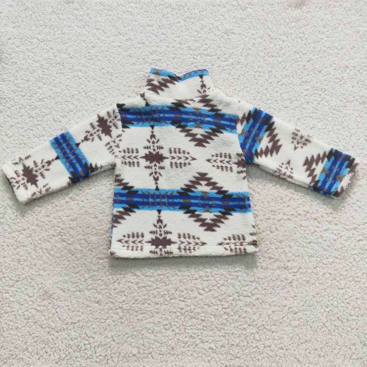 BT0354 Aztec Print Zip Winter Thick Pullover Kids Sherpa Western Top