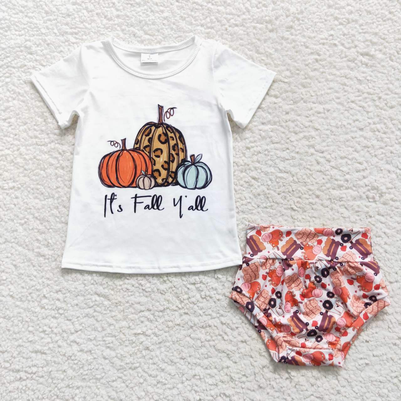 GBO0182 It's fall y'all pumpkin baby girls fall bummie set