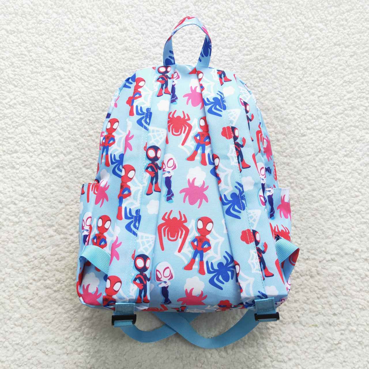 BA0127 Kids bag cartoon spider print light blue backpack