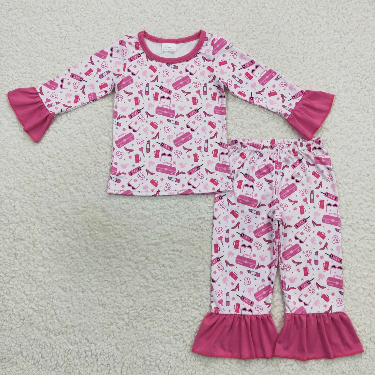 GLP0701 Pink BA print girls pajamas clothes set