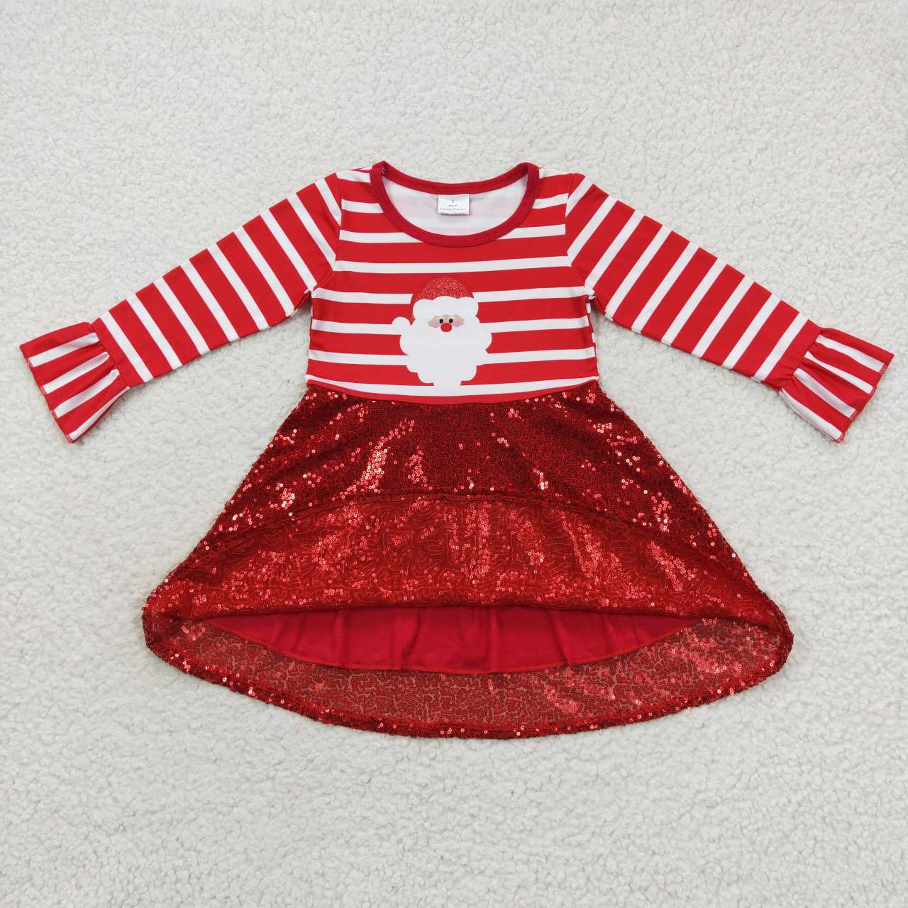GLD0371 Red stripes Santa sequin knee length Christmas dress