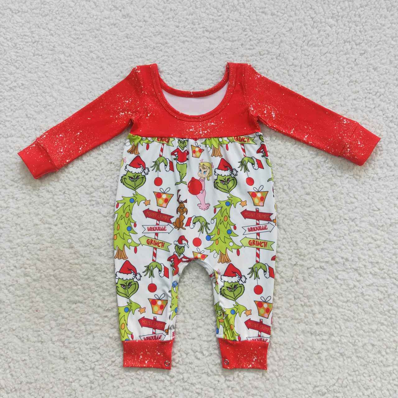 LR0625 Christmas green frog print baby girls romper