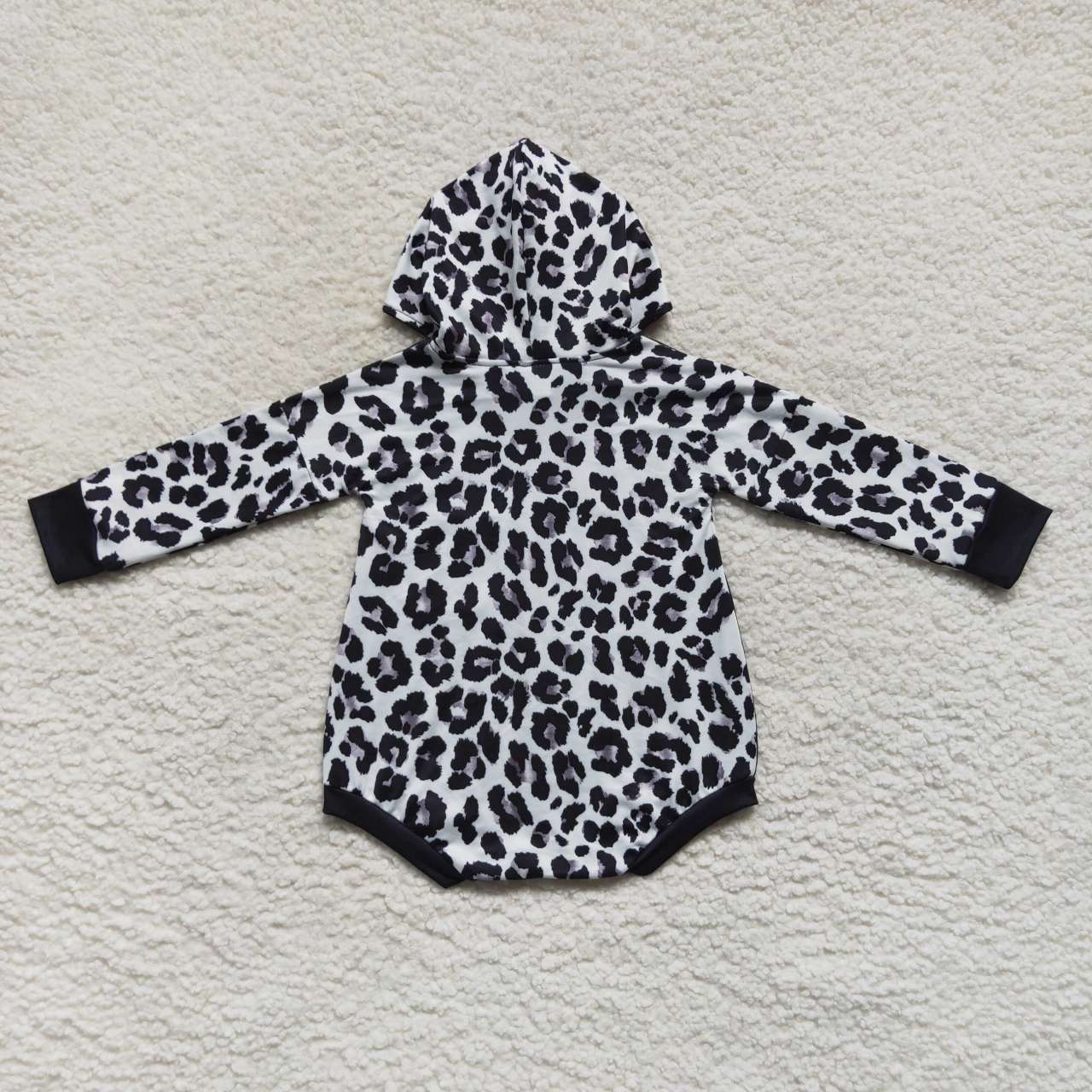 LR0594 Black leopard print baby hoodie romper