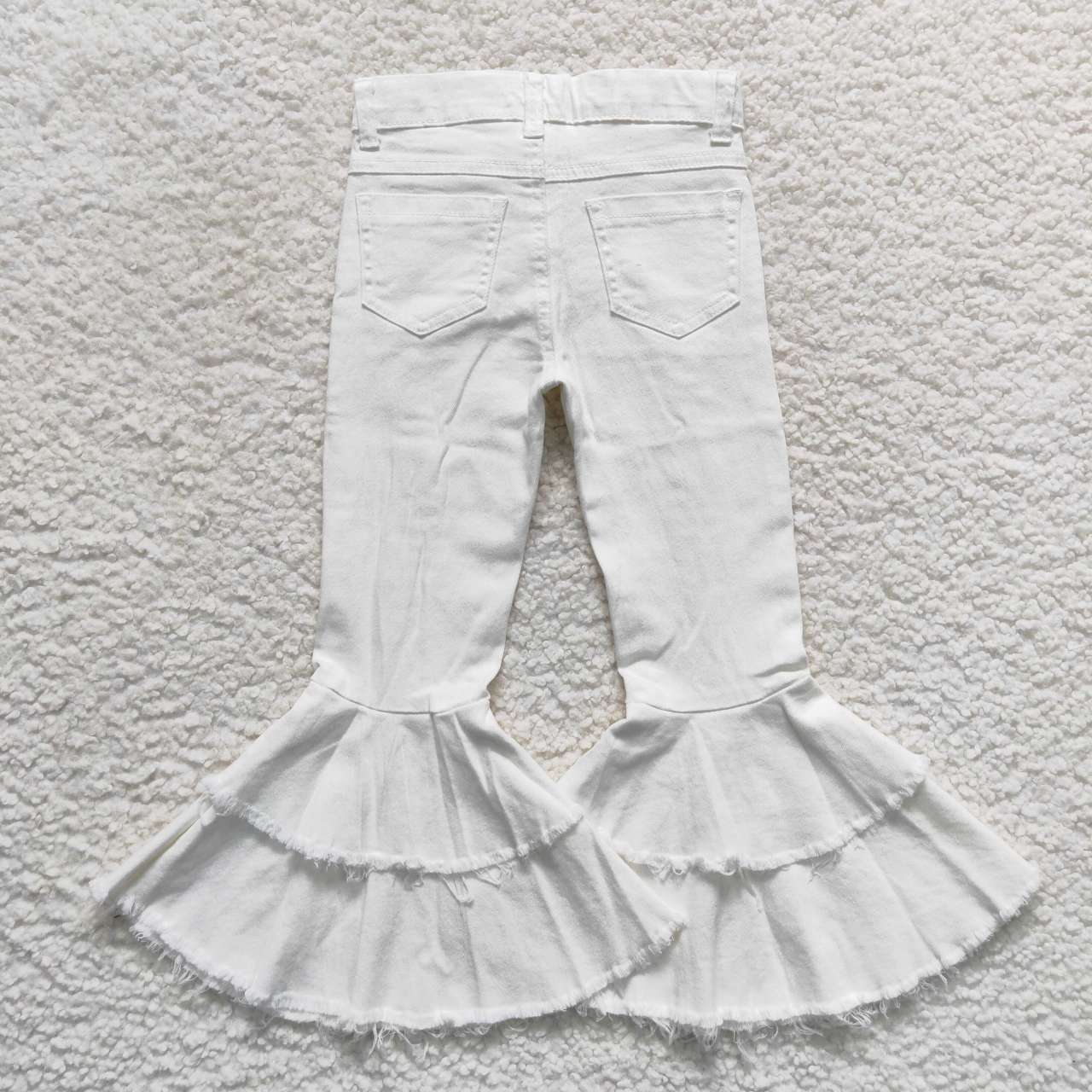 P0129 Girls White Denim Bell Bottom Jeans