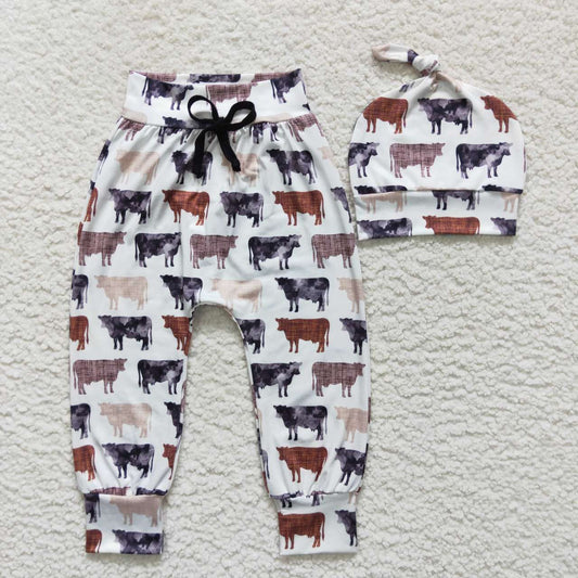 P0272 Kids cow print pants with baby hat
