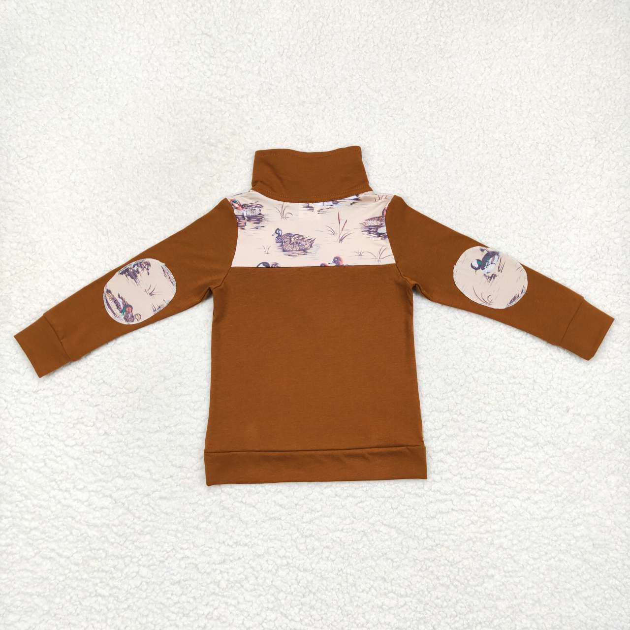 BT0343  Brown duck print boys pullover zipper tee shirt top