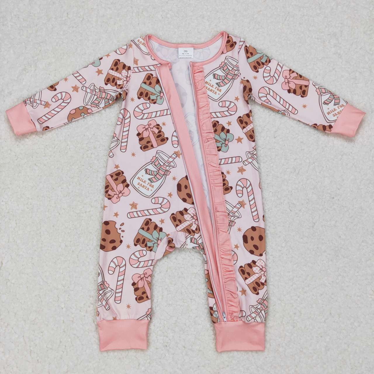 LR0630 Cookies milk candy cane print baby girls Christmas romper