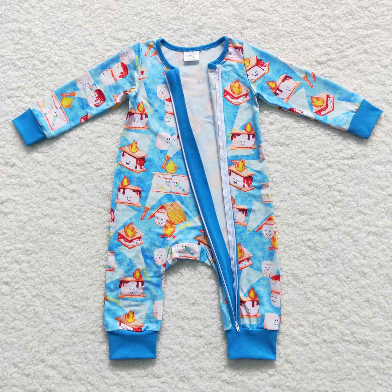 LR0617 Blue Cookie Print Baby Boys Sleeper Zipper Romper