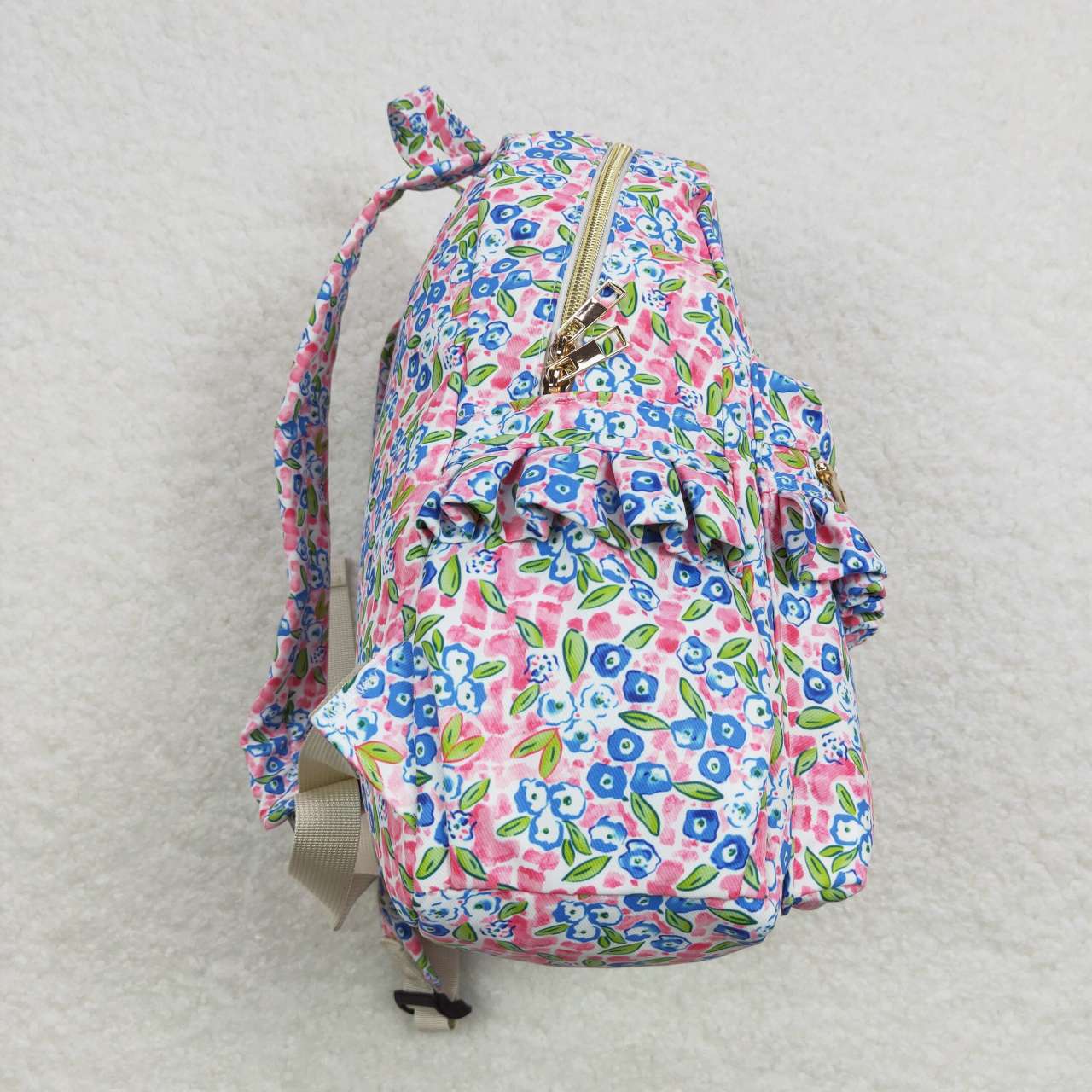 BA0098 Girls Bag Blue Flowers Print Backpack