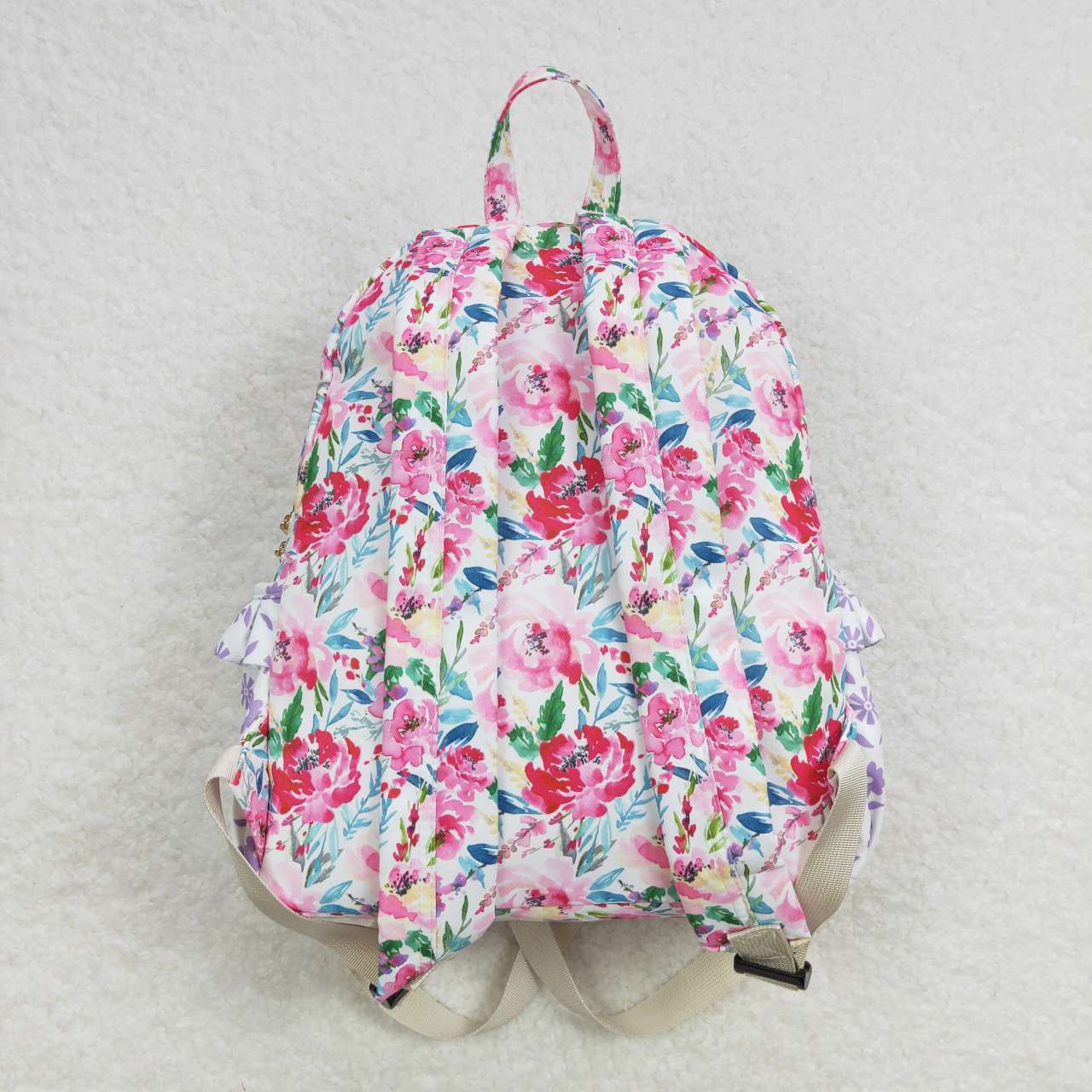 BA0101 Girls Bag Purple Flowers Print Backpack