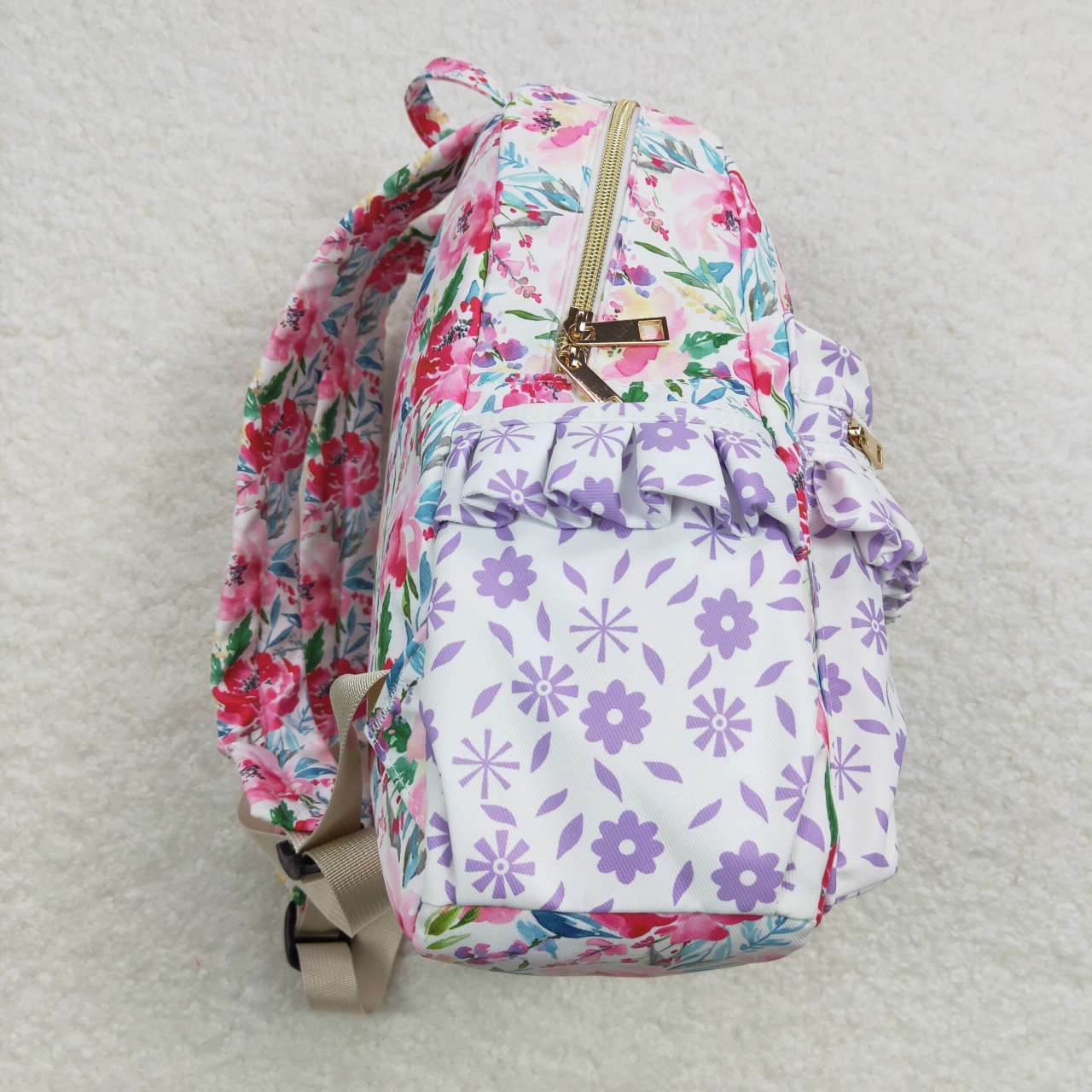 BA0101 Girls Bag Purple Flowers Print Backpack