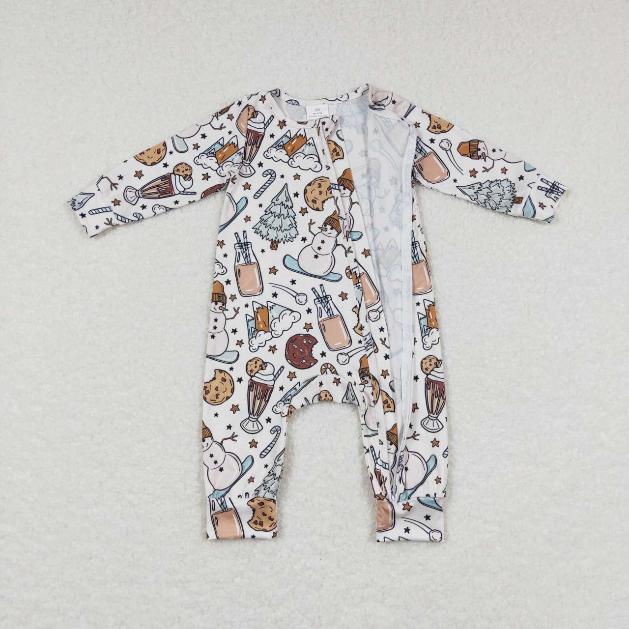 LR0651 Snowman Cookie Print Baby Christmas Sleeper Zipper Romper