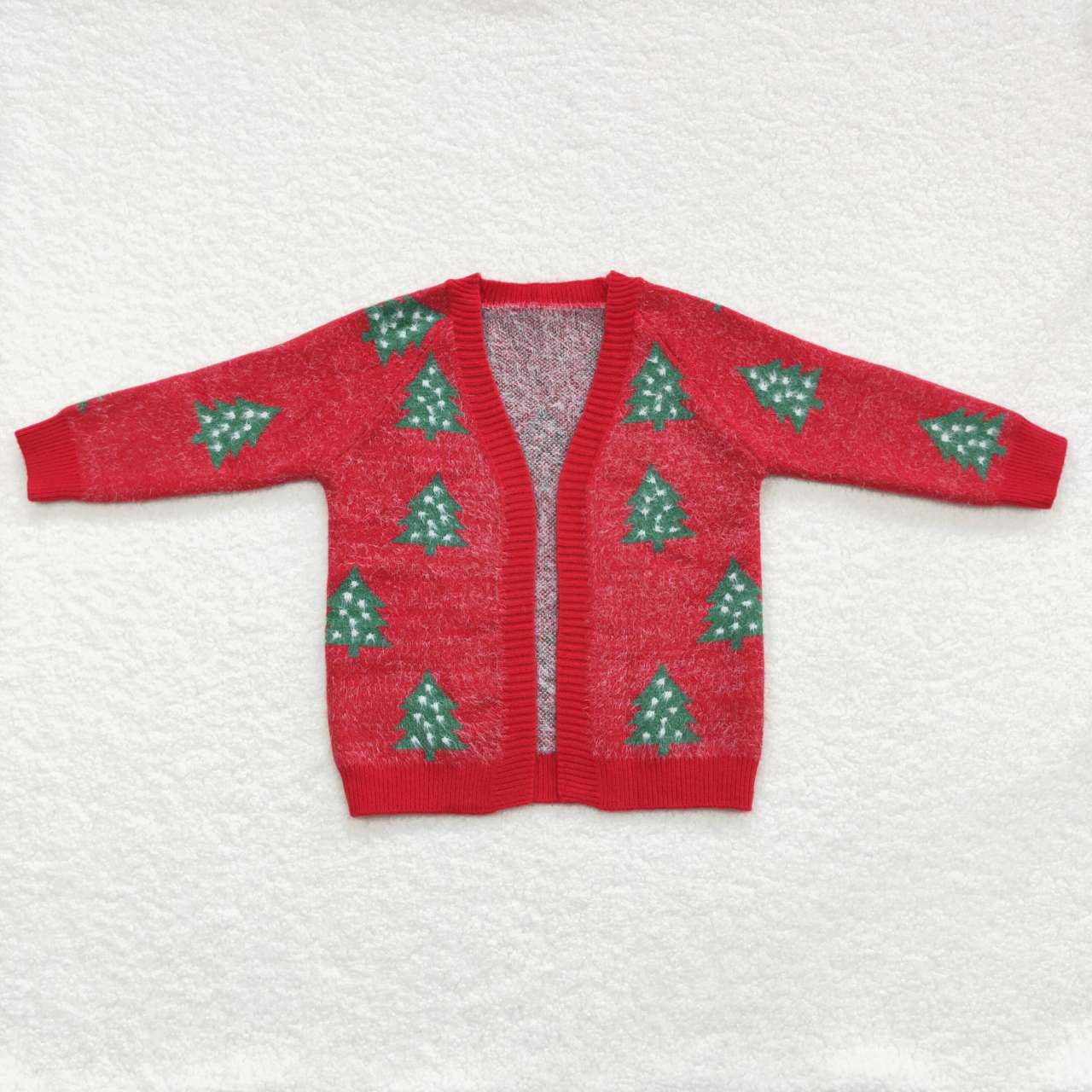 GT0356 Red Christmas Tree Baby Girls Sweater Cardigan