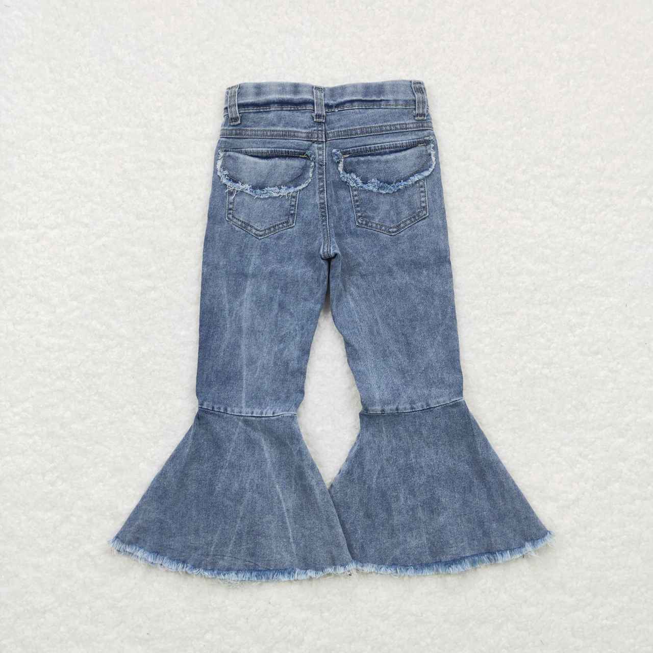 P0325 Light Blue Denim Bell Bottom Jeans Pockets Fall Pants