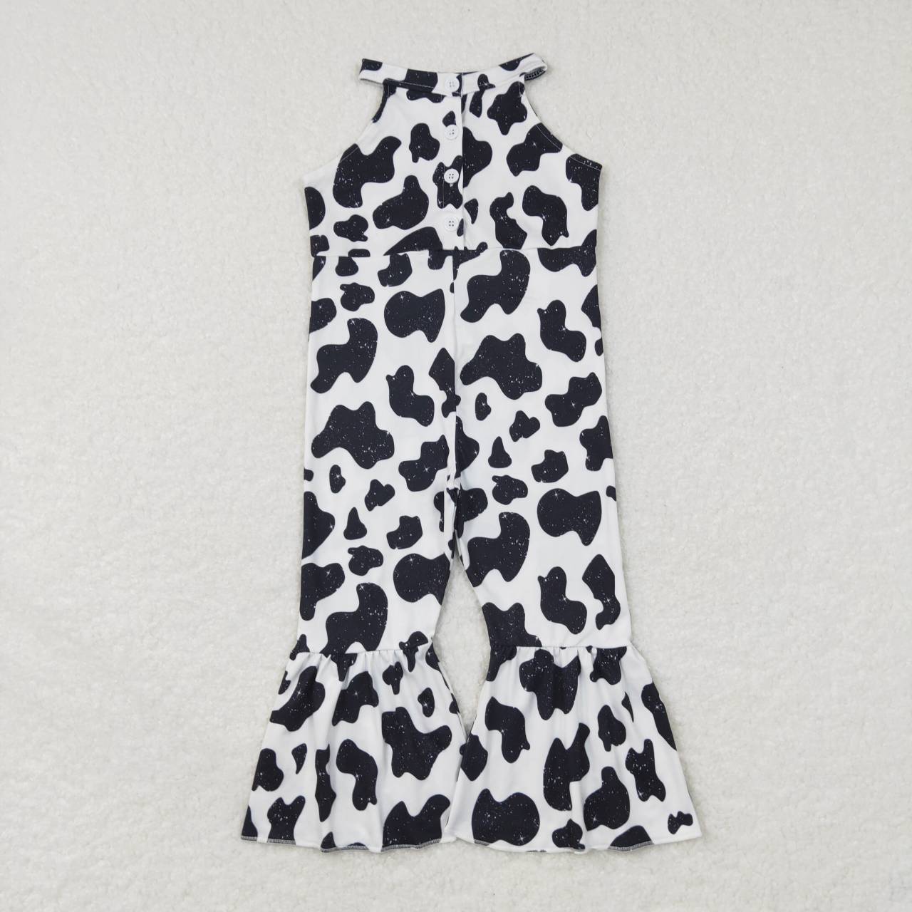 SR0444 Black Cow Print Baby Girls Buttons Bell Bottom Jumpsuits