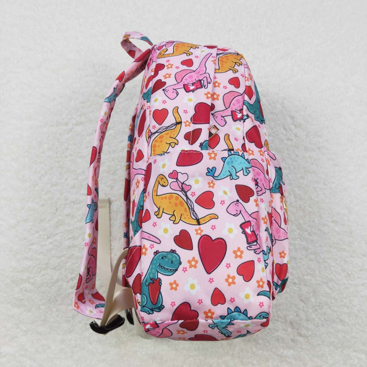 BA0154 Girls Bag Colorful Dinosaur Heart Print Valentine's Day Backpack