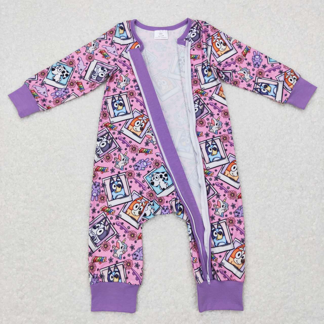 LR0331 Purple Cute Cartoon Dog Print Baby Zipper Sleeper Romper