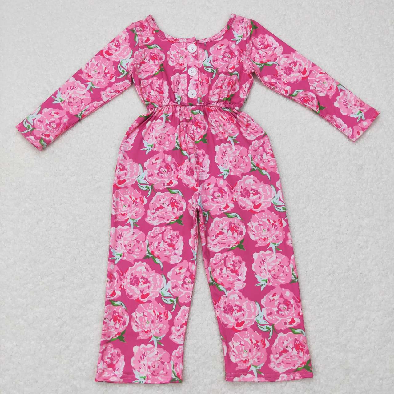 LR0715 Pink Flowers Print Baby Girls Jumpsuit