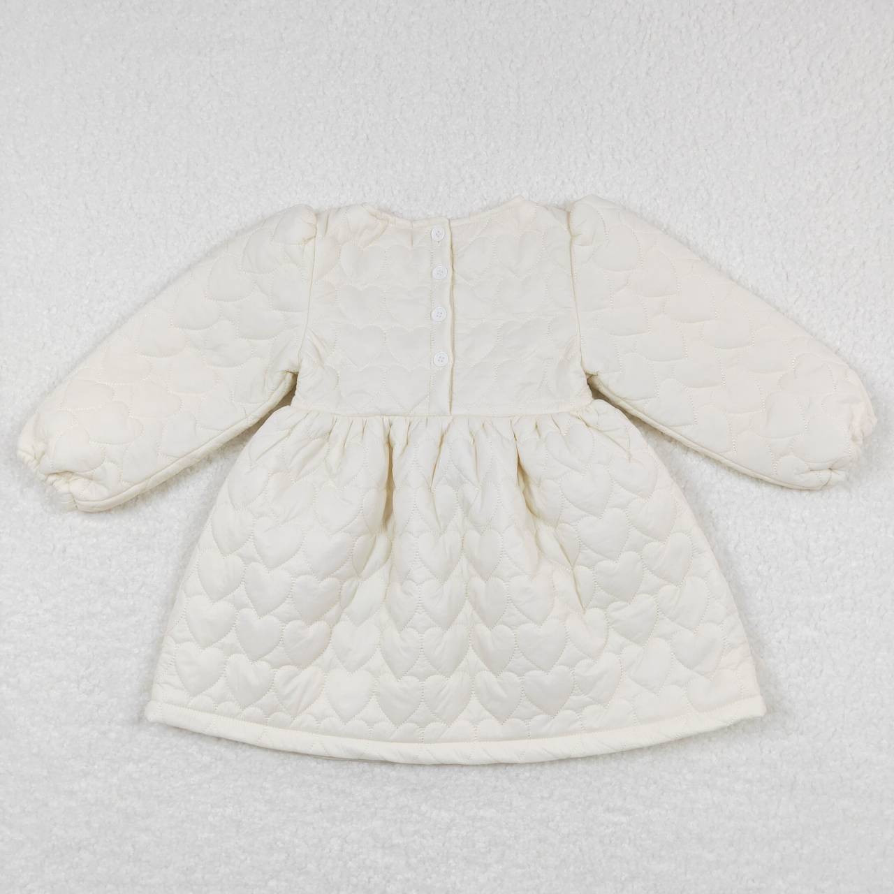 GLD0263  Girls White Heart Pockets Cotton Wadded Jacket Knee Length Dress