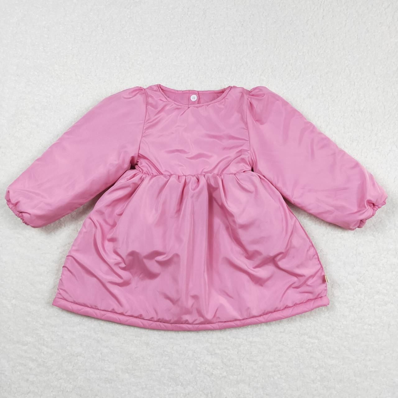 GLD0269  Girls Pink Heart Pockets Cotton Wadded Jacket Knee Length Dress