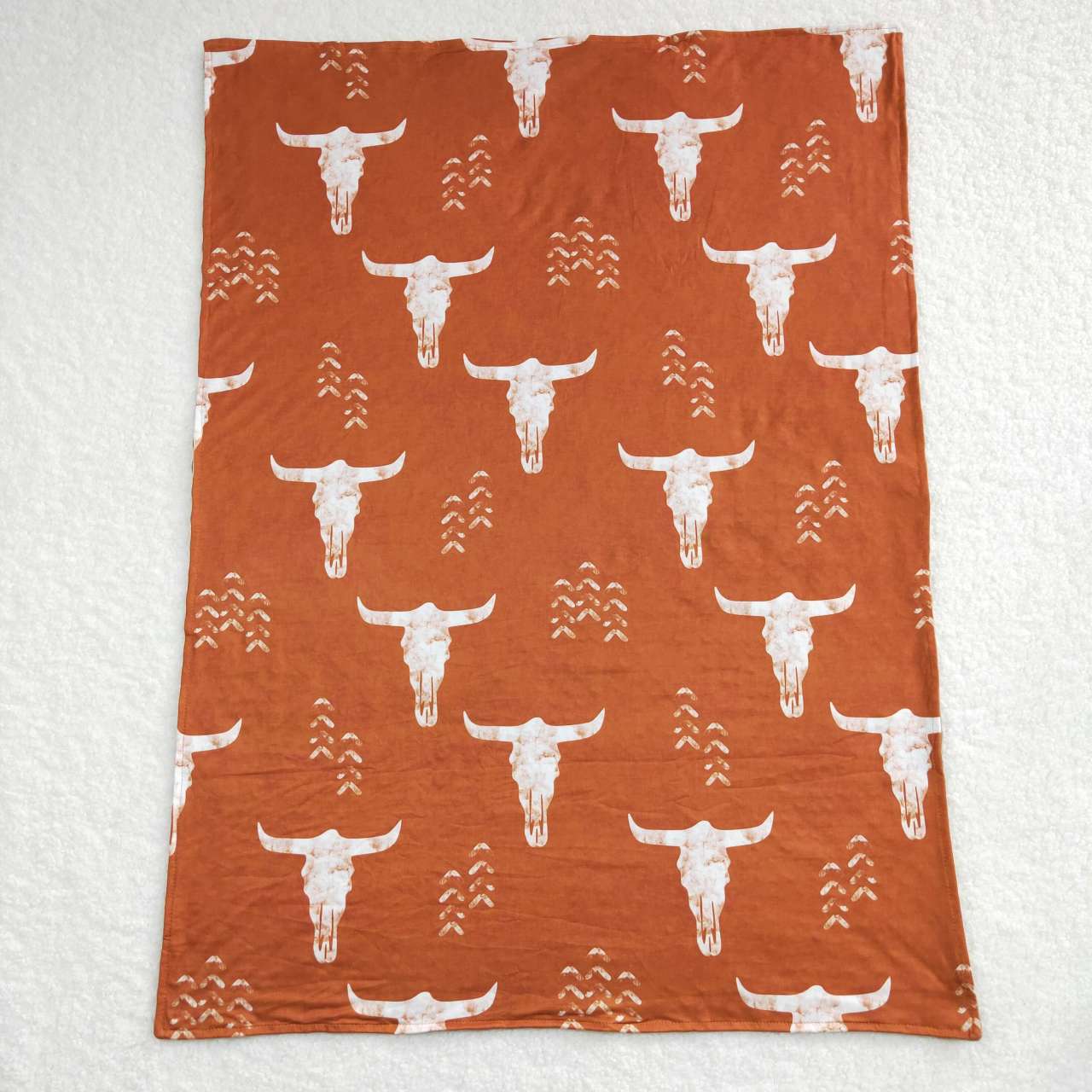 BL0070 Brown Cow Skull Print Western Blanket