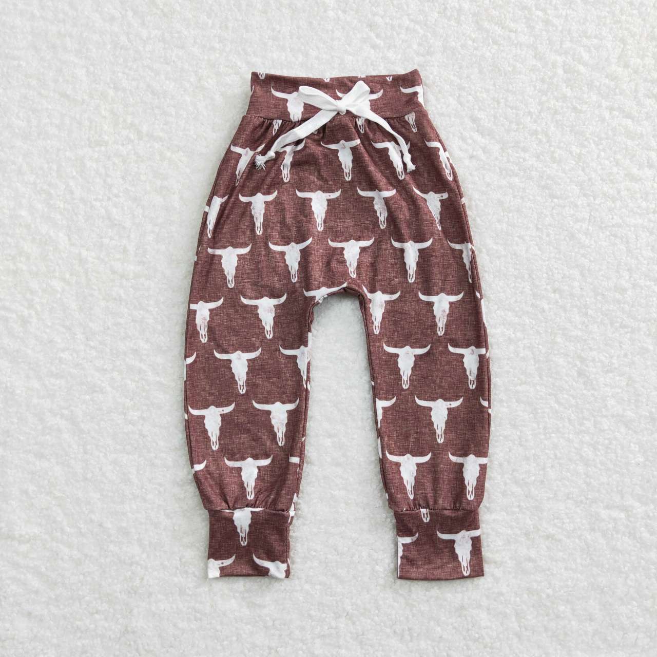 P0273 Brown Cow Skull Print Pants With Baby Hat