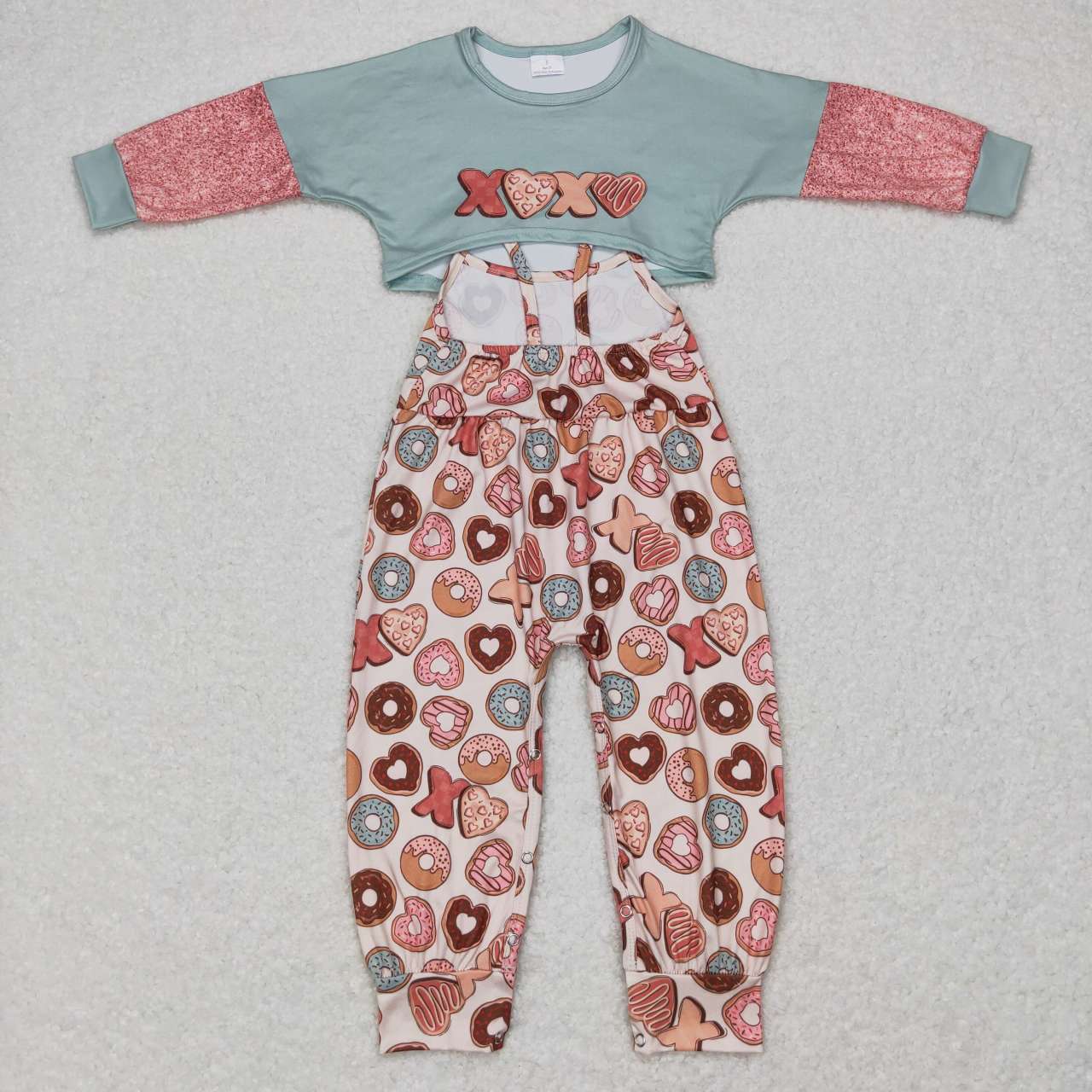 GLP0899 Donut Heart XOXO Print Girls Valentine's Day Jumpsuit Clothes Set