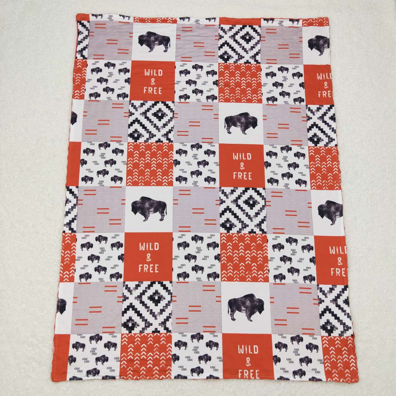 BL0072 Wild & Free Aztec Print Western Red Minky Blanket