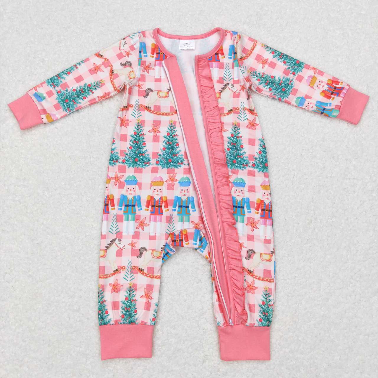 LR0665 Soldier Hobbyhorse Christmas Tree Baby Girls Sleeper Zipper Romper