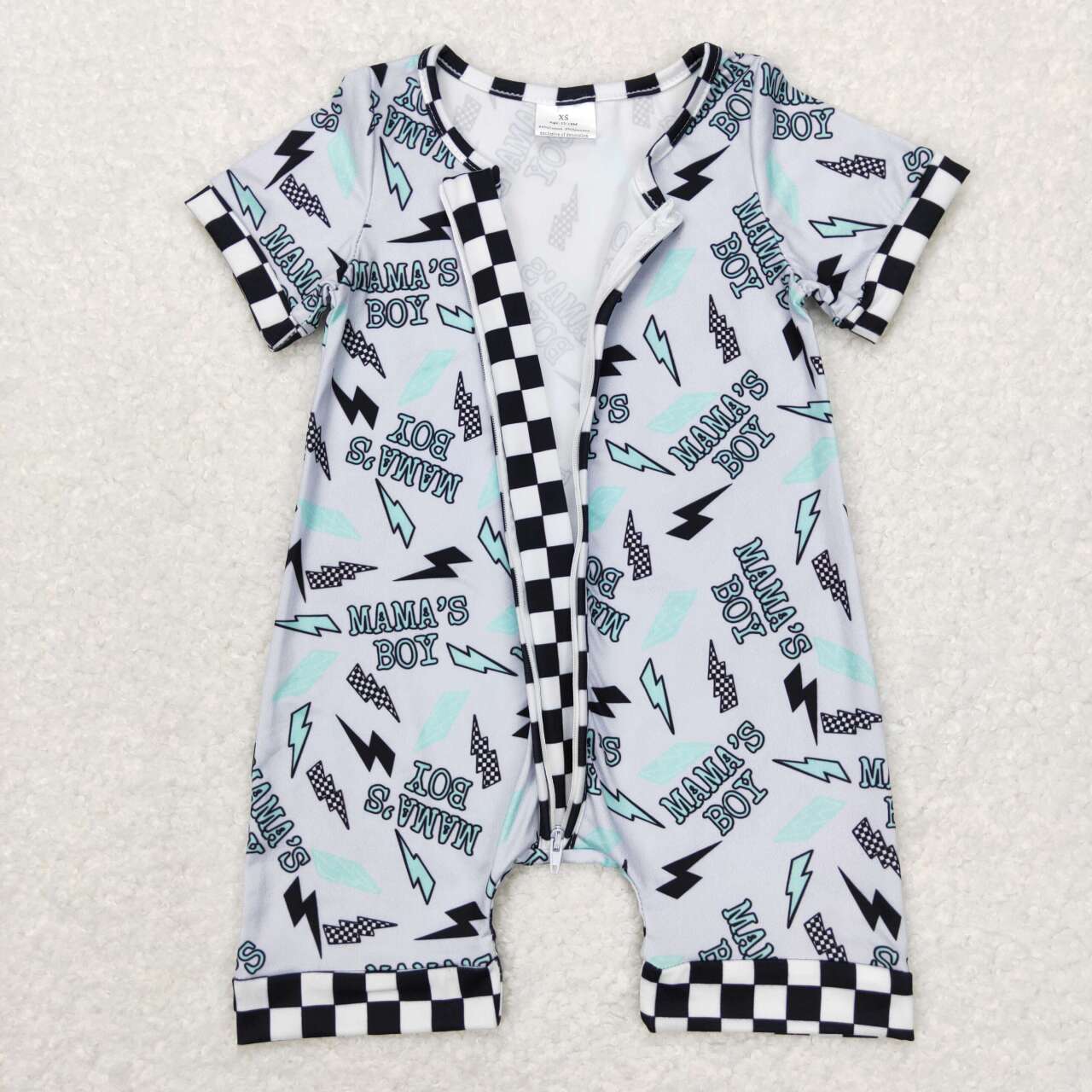 SR0563 Blue Mama's Boy Flash Print Baby Boys Zipper Romper