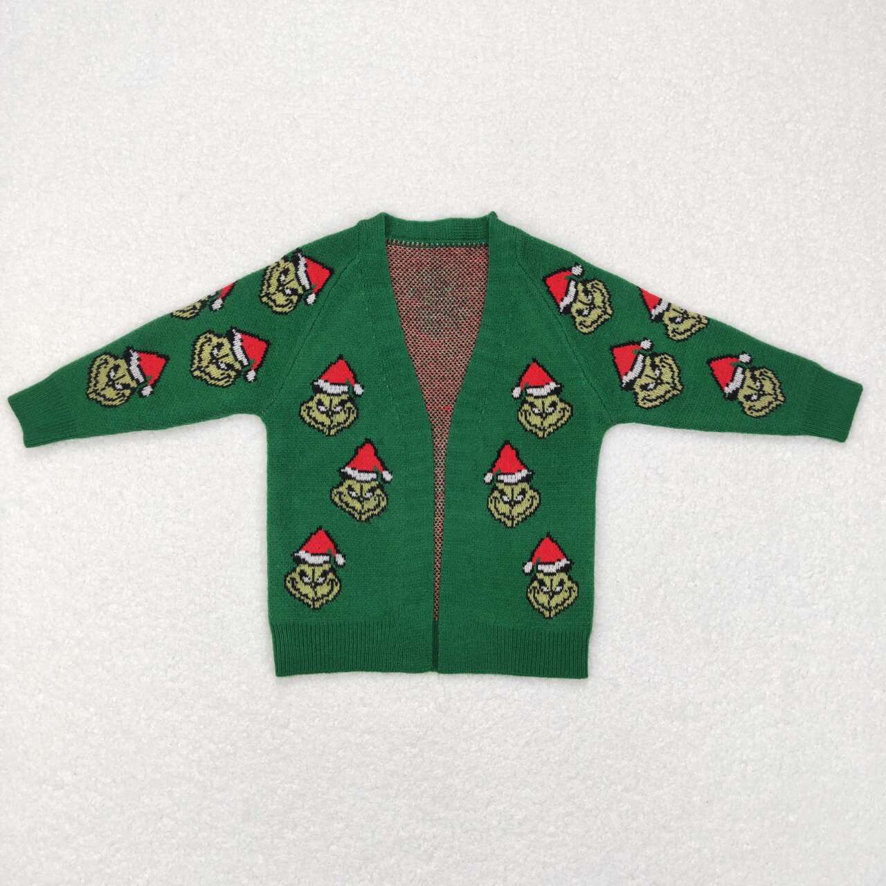 GT0371 Green Christmas Frog Face Baby Girls Sweater Cardigan