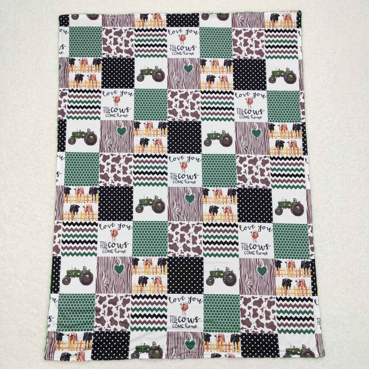 BL0096 Love You Cow Tractors Farm Print Baby Blanket