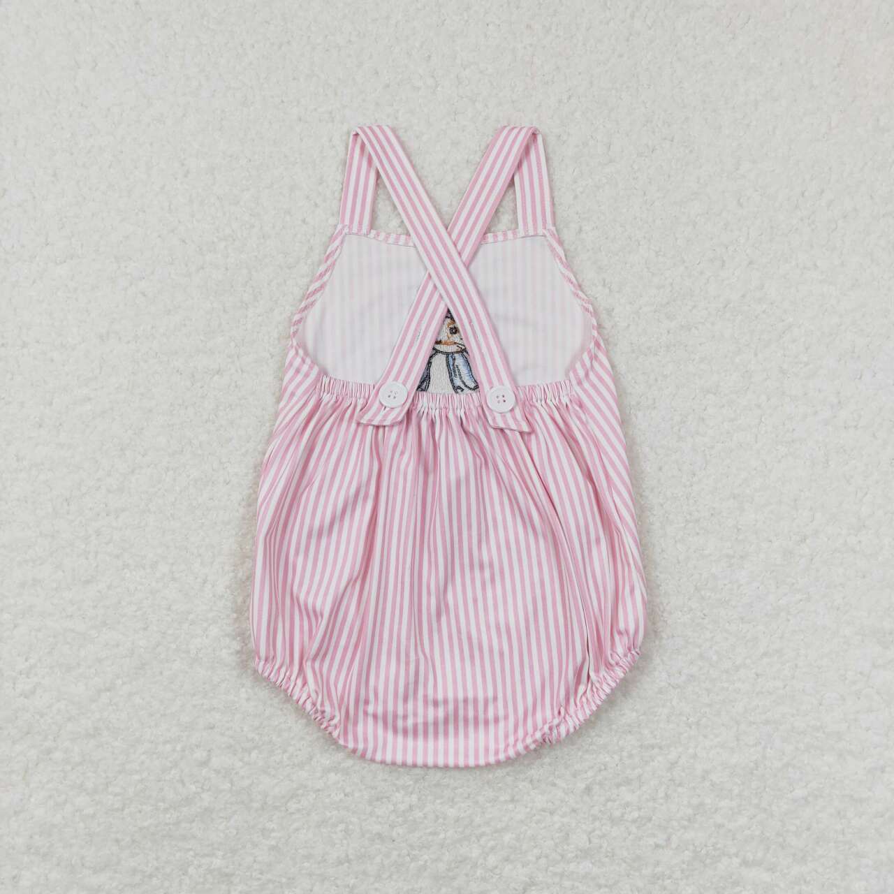 SR0462 Pink Stripes Bunny Embroidery Baby Girls Easter Romper