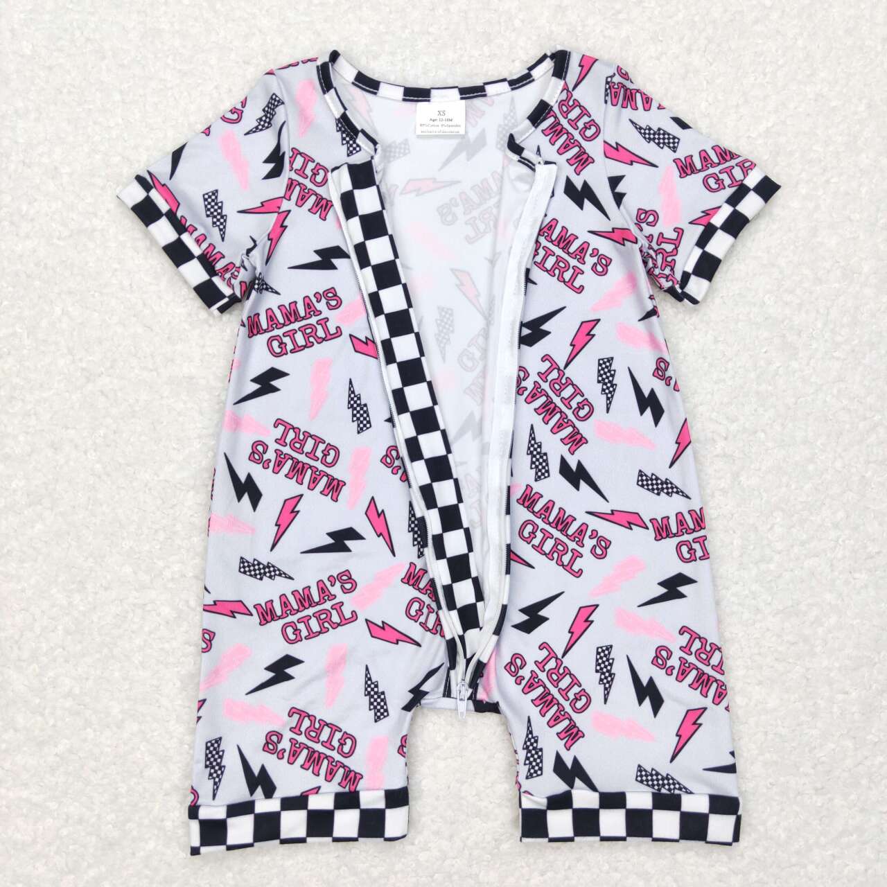 SR0562 Pink Mama's Girl Flash Print Baby Girls Zipper Romper