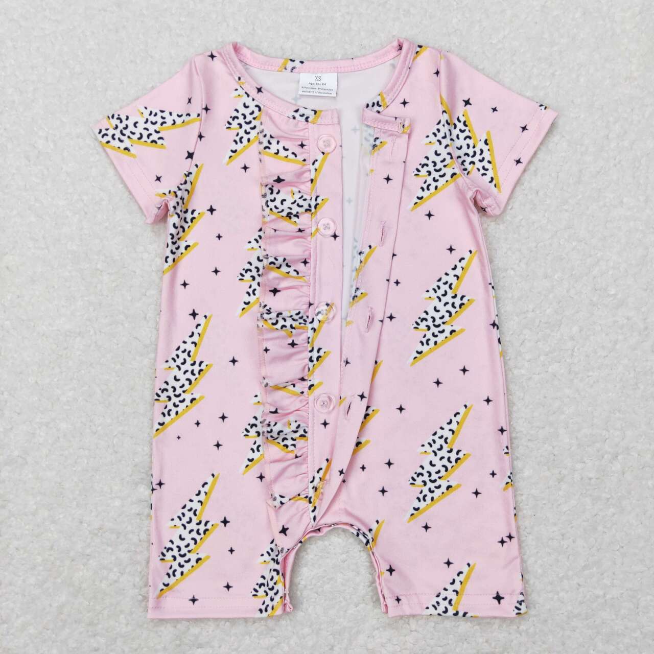 SR0523 Pink Flash Print Baby Girls Buttons Romper