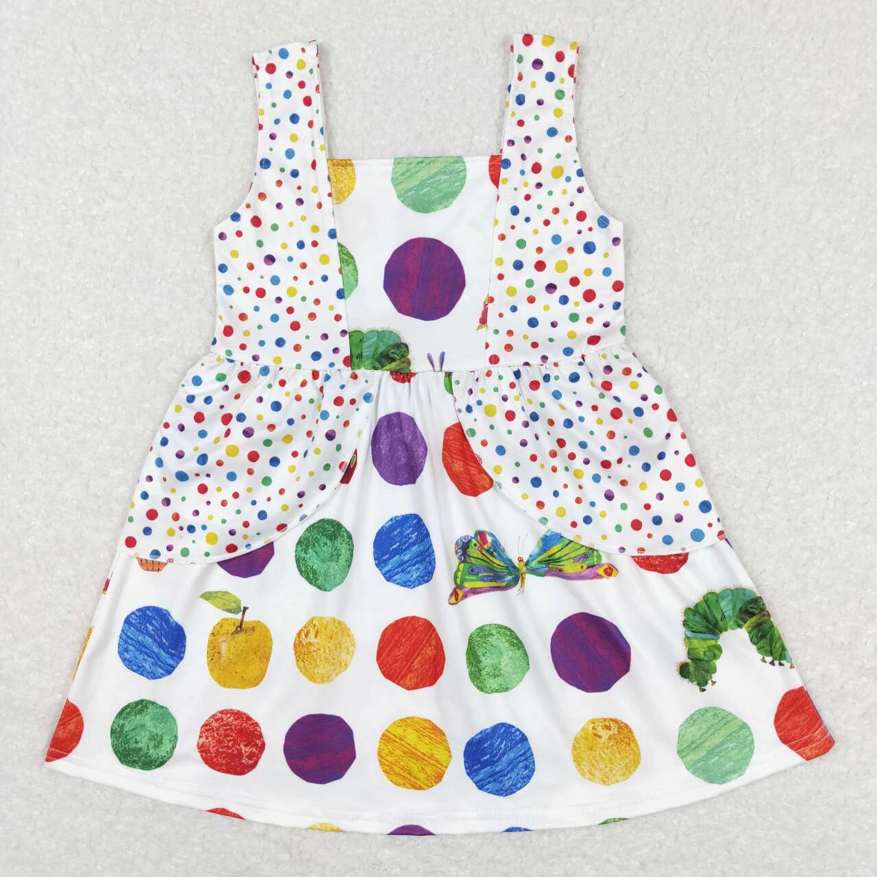 GSD0545 Hungry Caterpillar Colorful Dots Print Girls Knee Length Dress