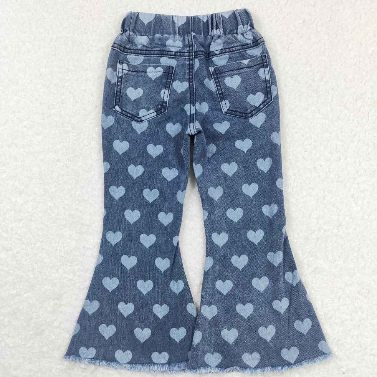 P0333 Heart Denim Bell Bottom Jeans Girls Valentine's Pants