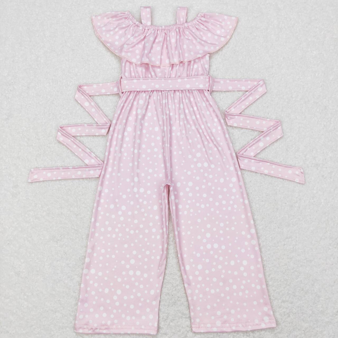 SR0420 Pink Dots Print Girls Belt Summer Jumpsuit