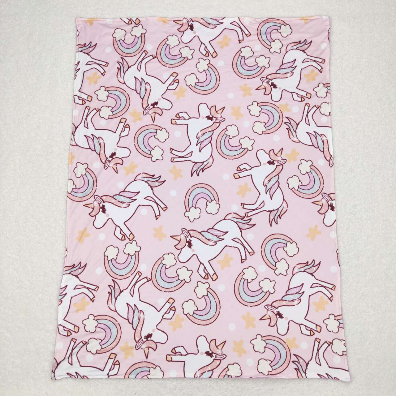 BL0100 Unicorn Rainbow Print Purple Minky Blanket