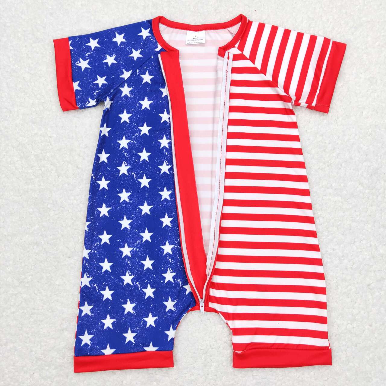 SR0673 Star Red Stripes Print Baby Kids 4th Of July Zipper Romper