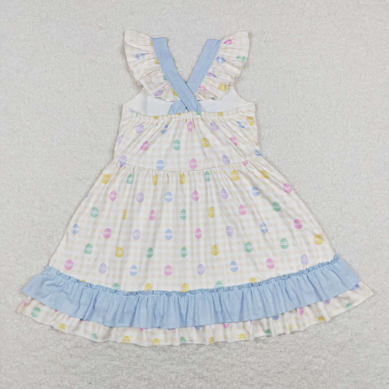 GSD0582 Egg Print Bow Girls Knee Length Easter Dress