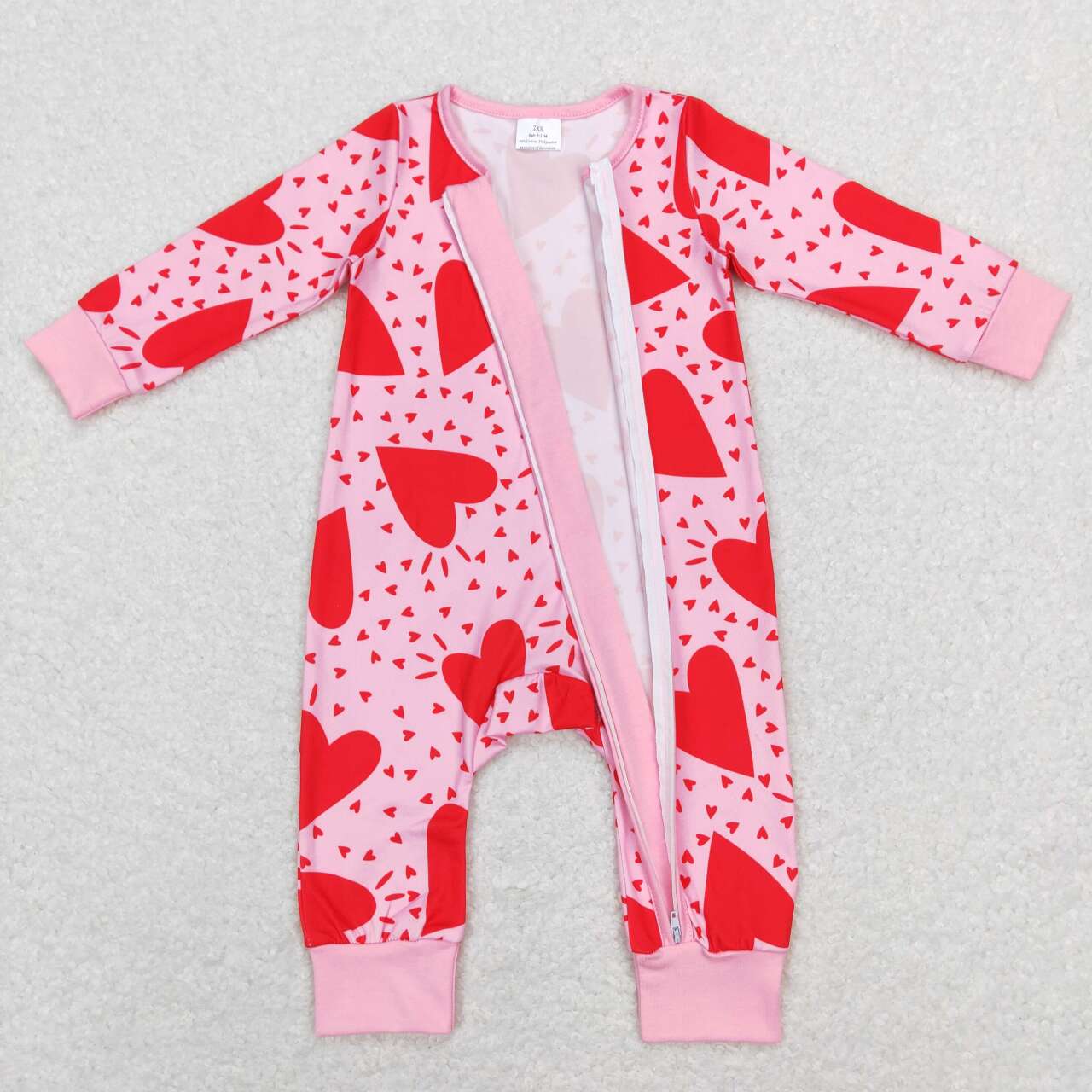 LR0839 Red Heart Pink Baby Girls Sleeper Valentine's Zipper Romper