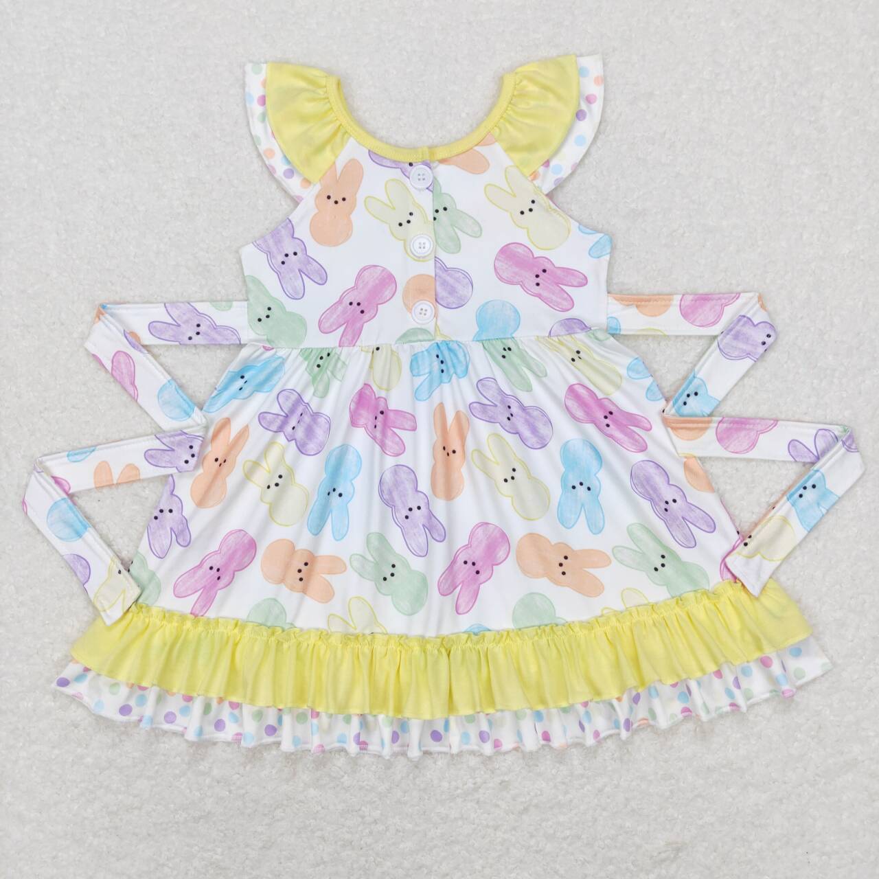 GSD0610 Colorful Bunny Print Girls Knee Length Easter Dress